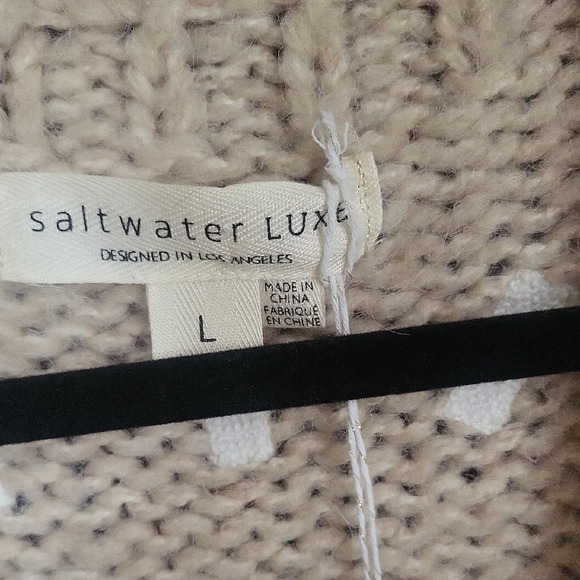 Saltwater Luxe Cream and Pink Cardigan Sweater with Striped Sleeves - Picture 2 of 6